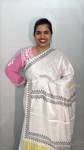 Vriksham White With Black Dot Print Ajrakh Modal Silk Saree-VS4659